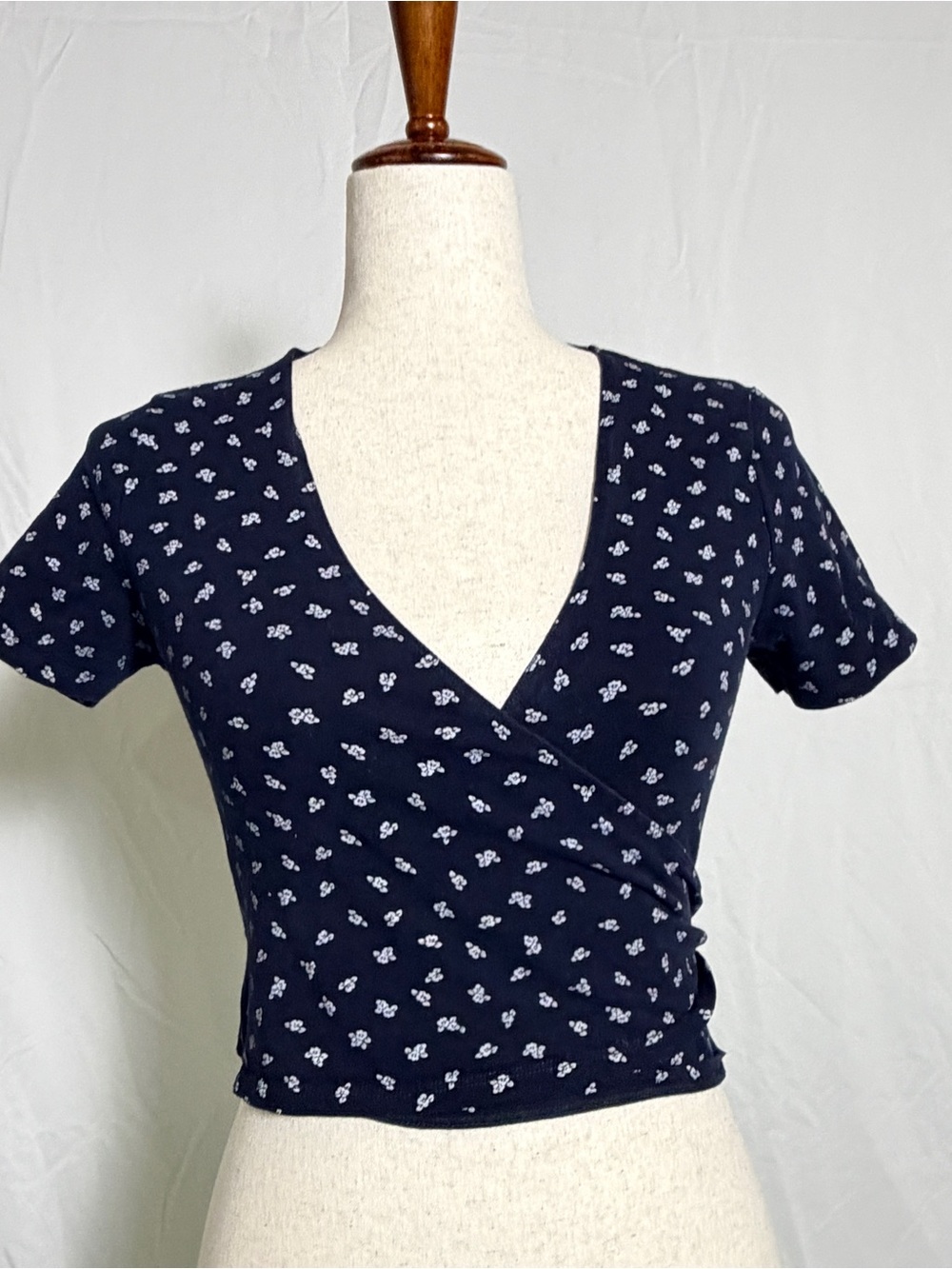 Brandy Melville Navy Floral Wrap Crop Top